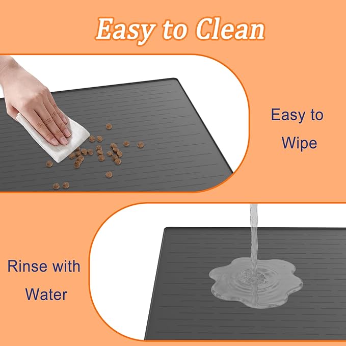 48"x32" Extra Large Pet Food Mat, 1.5MM Super Thick Silicone Dog Mats for Food and Water, XXXL Nonslip Pet Feeding Mats for Floors,Dog Cat Bowl Mat with Raised Edges, Dark Gray