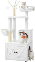 Feandrea Cat Tree with Litter Box Enclosure, 59-Inch Modern Cat Tower, 2-in-1 Condo with Scratching Posts, Washable Removable Cushion, Cloud White UPCT113W01