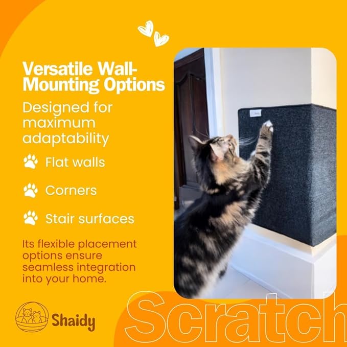 Shaidy Cat Scratching Mat 24x15 Inches - Cat Wall Scratcher, Dark Gray Corner Scratcher, Self-Adhesive Wall Scratcher, Space-Saving, Modern Design, Scratch Mat