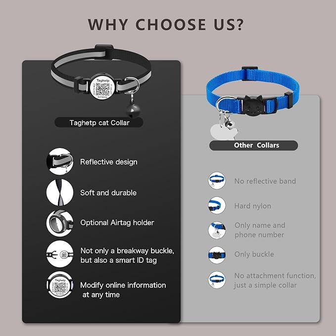 Reflective Kitten Collars with Bell,Cat Collar Breakaway with QR Code Name Tag, Cat ID Tag Personalized, Ultra-Durable, Adjustable, Quick Release, Fits Most Girl Boy Small Large Cats (Black)