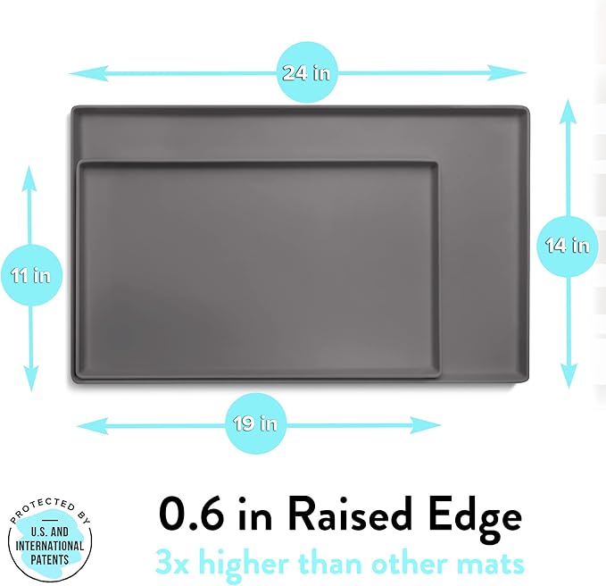 CatGuru Cat Food Mat, Small & Large Feeding Mats, 100% Waterproof Silicone Pet Placemat, Non-Slip Cat Food and Water Bowl or Water Fountain (Small, Carbon)