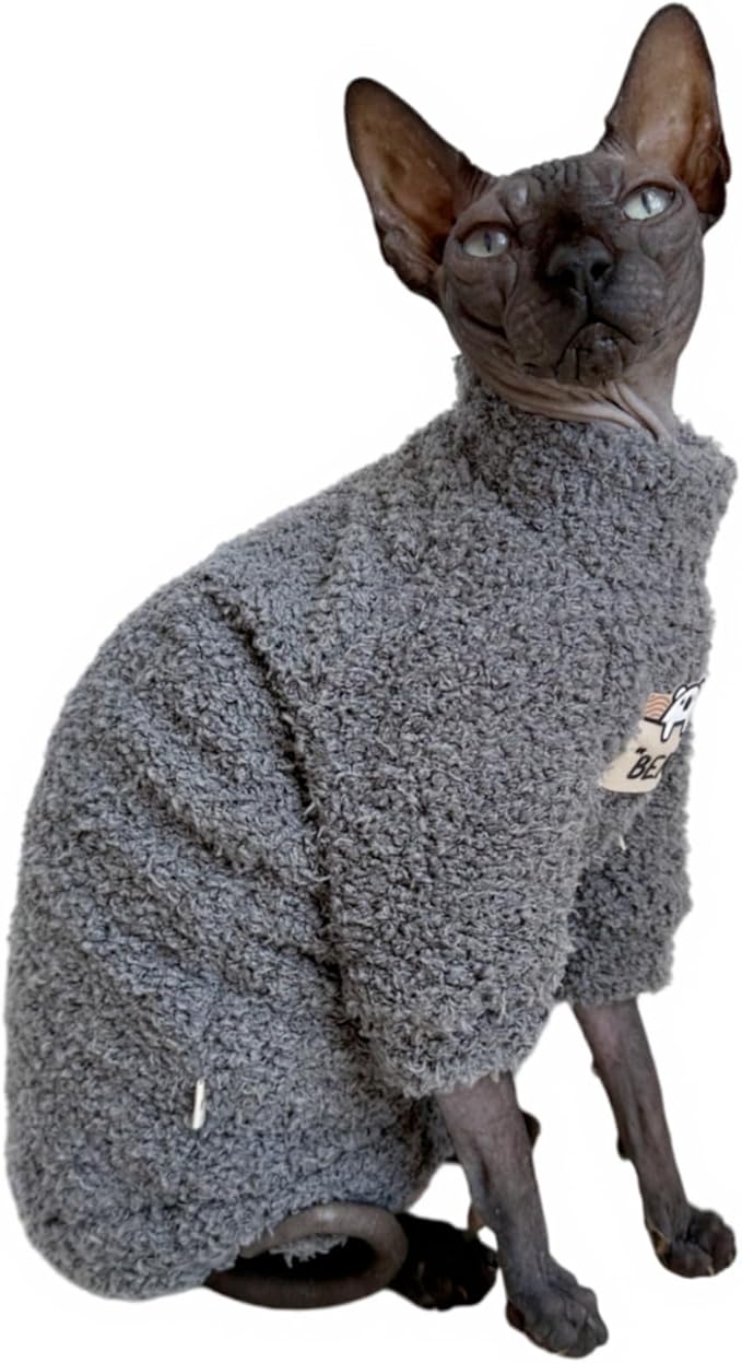 Sphynx Cat Clothes Hairless Cat Super Soft Warm Fleece T Shirt Elastic Winter Sweater Outfit, Pet Clothes for Sphynx Cat Coat for Cats and Small Dogs Apparel (Grey, Large)