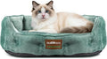 ClevaHome Upgrade Plush Faux Fur Cat Bed - Washable Round Cat Beds for Indoor Cats, Small Dog Bed for Pets up to 15lbs, Reversible Cushion, Non-Slip Bottom (Washed Green)