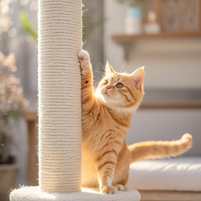 PowerKing Natural Sisal Replacement Scratching Post, 4 Pieces M8 Cat Scratch Post Refill Pole Parts for Refurbishment, White, Include Screws,15.74''+15.74''+7.87''+7.87''