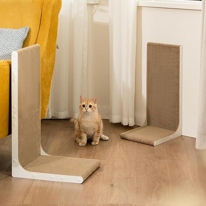 Cardboard Cat Scratcher,23 Inch L Shape Scratch Pad Wall Mounted,Vertical Scratching Board, Durable Cardboard to Protect Furniture for Indoor Cats,White Large