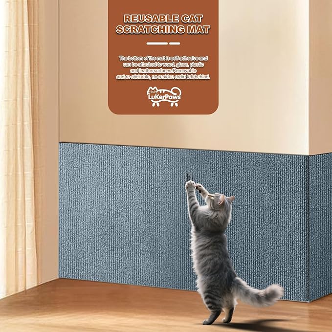 Cat Scratch Mat, Self-Adhesive Trimmable cat Scratch Furniture Protector for Couch, cat Scratch pad，cat Tree，DIY Climbing Carpet for Cat Tower Replacement Pads (Light Gray, 39.4" x 15.8")