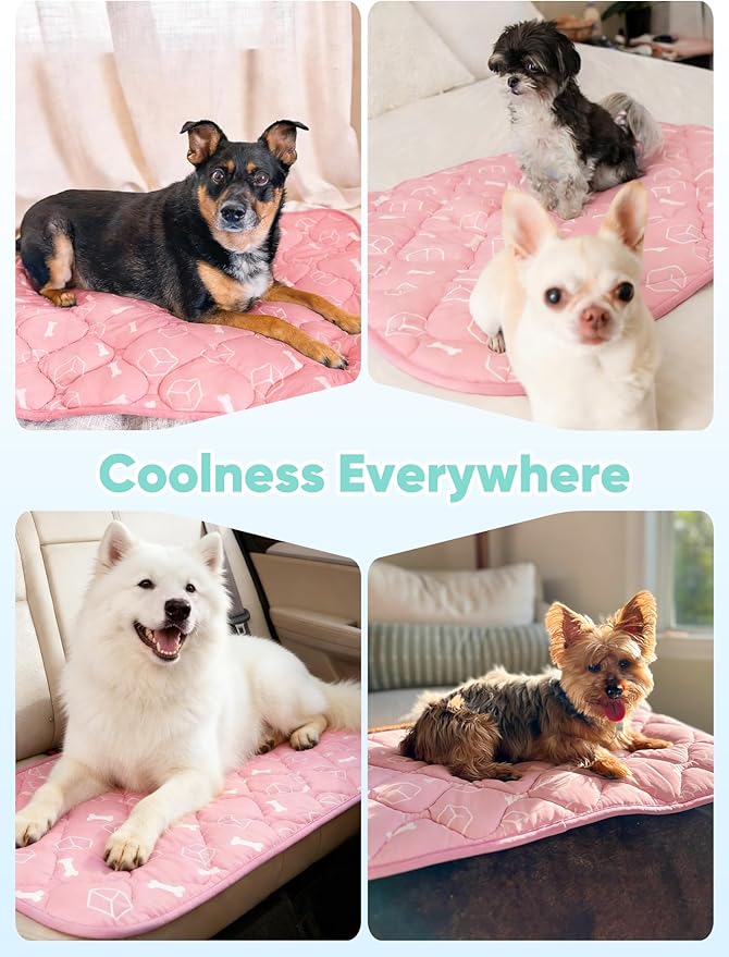 Rywell Dog Cooling Mat 2.0,Soft Blush Pink, 44" x 32" Thick & Durable Cooling Mat for Extra Large Dogs, Long-Lasting Cool with Waterproof & Color-Changing Arc-Chill Tech (Q-Max>0.5) Washable&Non-Toxic