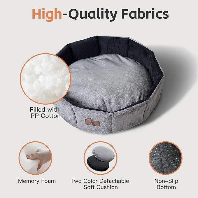 PJYuCien Premium Orthopedic Memory Foam Round Pet Bed for Large Cats, Small Dogs & Puppies - 20" Indoor Donut Cuddler with Non-Slip Bottom, Machine Washable, Supports Pets Up to 18 lbs, Gray