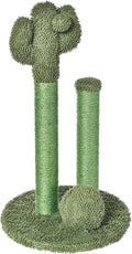 Amazon Basics Sisal Cat Scratching Post, Indoor Cactus Triple Posts for Cats & Kittens with Dangling Ball, Small, 22.4"H, Green