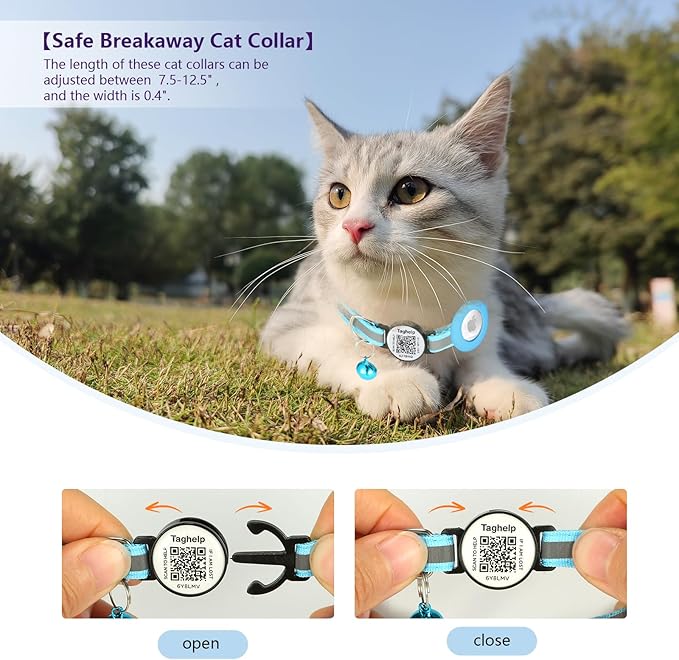 Reflective AirTag Cat Collar, TAGHELP Integrated Air Tag Cat Collar for Apple with AirTag Holder and Bell, Tracker Cat Collars for Girl Boy Cats, Kittens and Puppies (Pink)