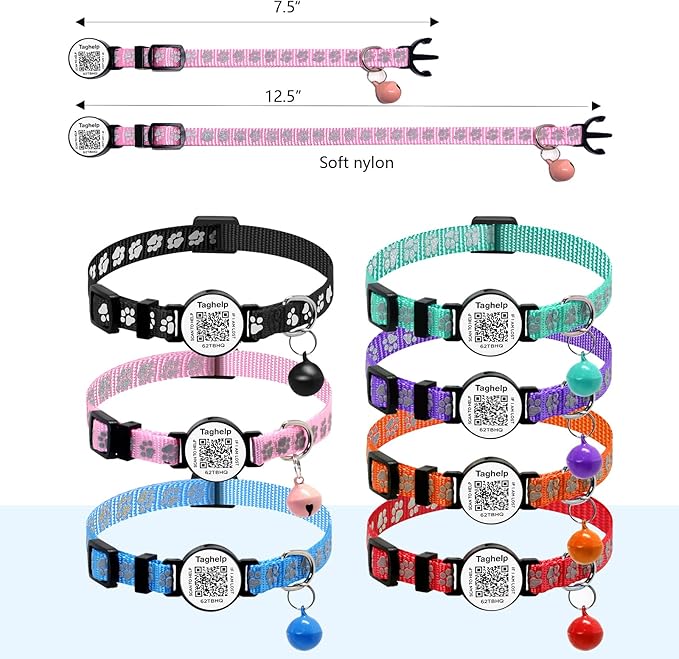 Collar with QR Code,Reflective Cat Collar with Name Tag, Personalized Reflective Cat Collar Breakaway with Bell for Boy & Girl Kitten, Ultra-Durable, Quick Release, Fits Most Girl Boy Cats(Black)
