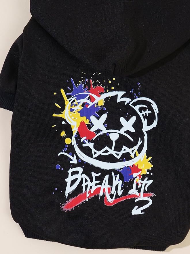 QWINEE Cartoon Bear Print Cat Hoodie Breathable Stretchy Sweatshirts with Hat Warm Cat Clothes for Small Medium Large Cats Dogs Multicolor XS