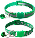 Green Cat Collars with Bells, [2 Pack] Break Away Cat Collar with Bells, Reflective Kitten Collar Breakaway for Boy Pet Cats Kitty