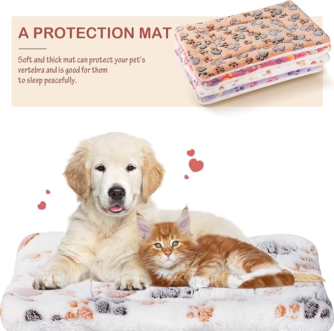 Tuanse 4 Pack Ultra Soft Dog Cat Bed Mat Small Animal Guinea Pig Bed with Cute Print Reversible Fleece Dog Crate Kennel Pad Cozy Washable Thickened Hamster Pet Beds Mat(13 x 19 Inches,Vivid Color)