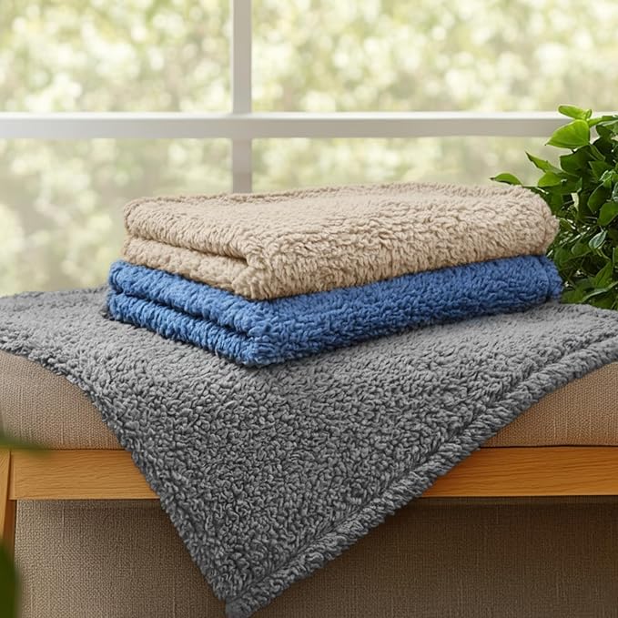 1 Pack 3 Calming Blankets Fluffy Premium Fleece Pet Blanket Soft Sherpa Throw for Dog Puppy Cat Beige Large (41" x31'')
