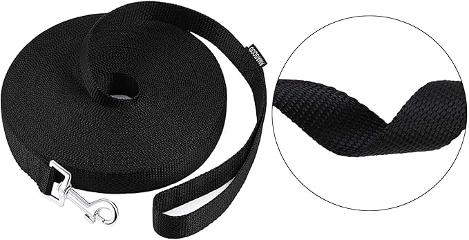 AMAGOOD Dog/Puppy Obedience Recall Training Agility Lead-15 ft 20 ft 30 ft 50 ft Long Leash-for Dog Training,Tie Out,Play,Safety,Camping (50Feet x 1Inch, Black)
