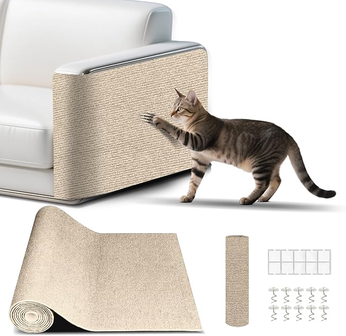 Cat Scratch Mat, Cat Scratch Couch Cats Scratch Furniture Protector for Couch, cat Scratch pad，cat Tree，DIY Climbing Carpet for Cat Tower Replacement Pads (Khaki, 78.7" x 15.8")