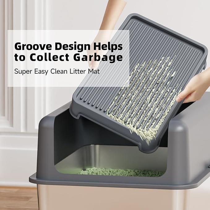 Cat Ramp for Litter Box Elevated Litter Ramp for Cat Litter Boxes, Washable Easy Cleaning Steps with Filter Functions Suitable for Small & Elderly Cats(14"x10"x2.5")
