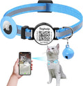 Reflective AirTag Cat Collar, Integrated Cat Collar with Air Tag Holder and Bell, Breakaway with QR Code Name Tag,Safety Elastic Band Cat Collars for Girl Boy Cats, Kittens and Puppies (Blue)
