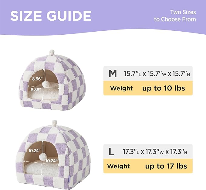 Lesure Cute Cat Beds for Indoor Cats - 2 in 1 Large Cat Cave Bed with Removable Washable Cushioned Pillow, Cozy Kitten with Non-Slip Bottom, Purple, 17.3 inches