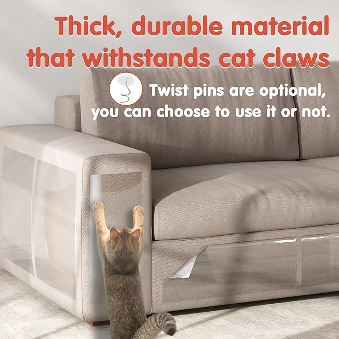 18 PCS Large Cat Scratch Furniture Protector, Transparent Couch Protector from Cat Claws, Single-Sided Self Adhesive Anti Pet Deterrent Sofa Cover, 14IN