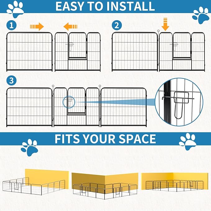 NEWBULIG Dog Playpen 16 Panels 32" Height Foldable Heavy Duty Metal Dog Exercise Playpen Puppy Fence for Indoor Outdoor Yard