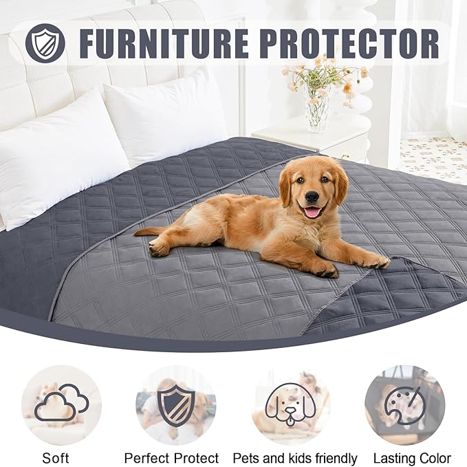 Smiry Waterproof Dog Bed Cover Blanket 52x82, Soft Reversible Pet Blanket, Washable Leakproof Cats Dogs Couch Cover for Sofa, Couch, Furniture, Grey/Dark Grey