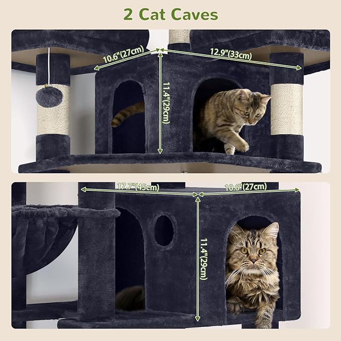 Globlazer Cat Trees and Towers for Multiple Adult Cats, 82-inch XXL Tall Cat Tree Tower for Indoor Cats with Scratching Post, 3 Perches, 2 Condos, 2 Hanging Baskets, F82, Dark Grey