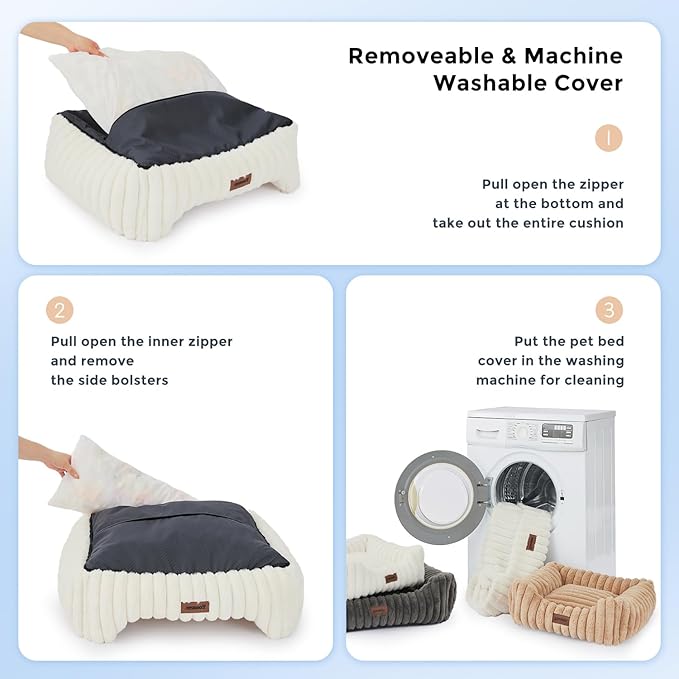 Dog Bed Medium Size Dog - Large Rectangle Orthopedic Pet Bed with Fluffy Washable Cover and Anti-Slip Bottom, 30x24x9inches, Beige