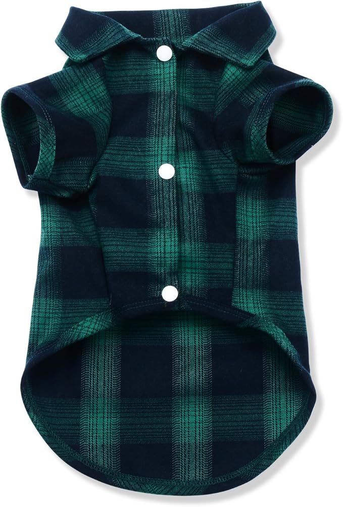 Koneseve Dog Shirt Pet Plaid Clothes T-Shirt for Small Dogs Cats Puppy Grid Shirts Adorable Wearing Stylish Cozy Halloween Apparel Christmas Costumes (Green;M/Medium)