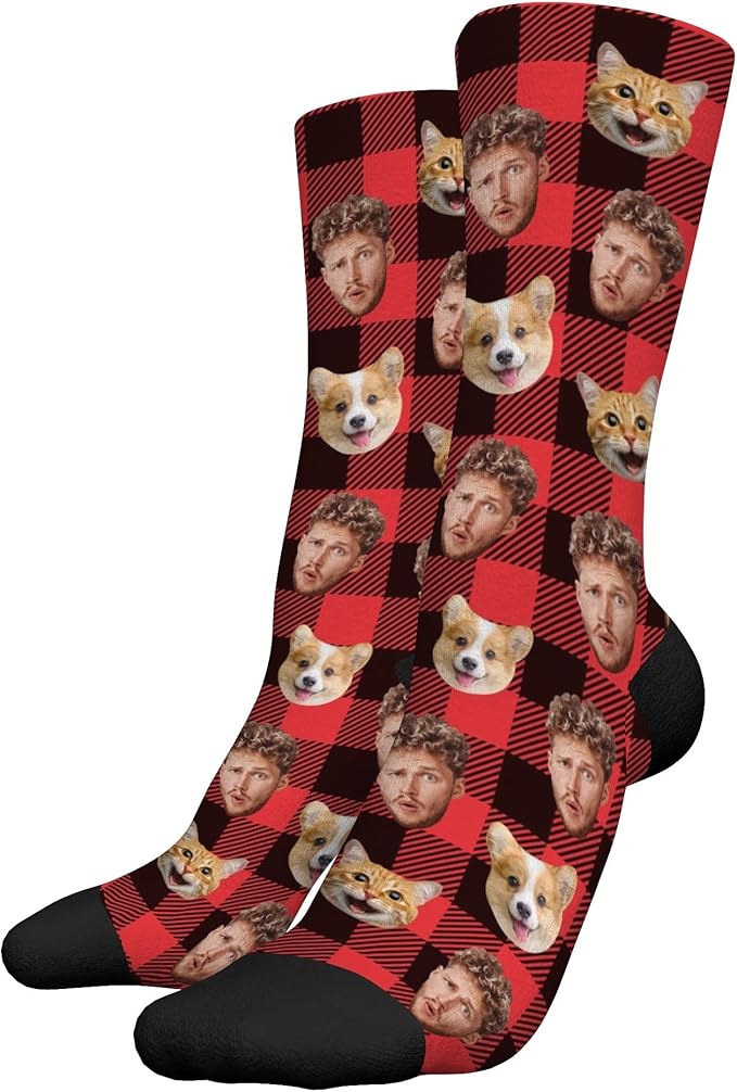 D-Story Custom Face Socks, Personalized Photo Picture on Socks, Unisex Athletic Crew Socks for Men Women