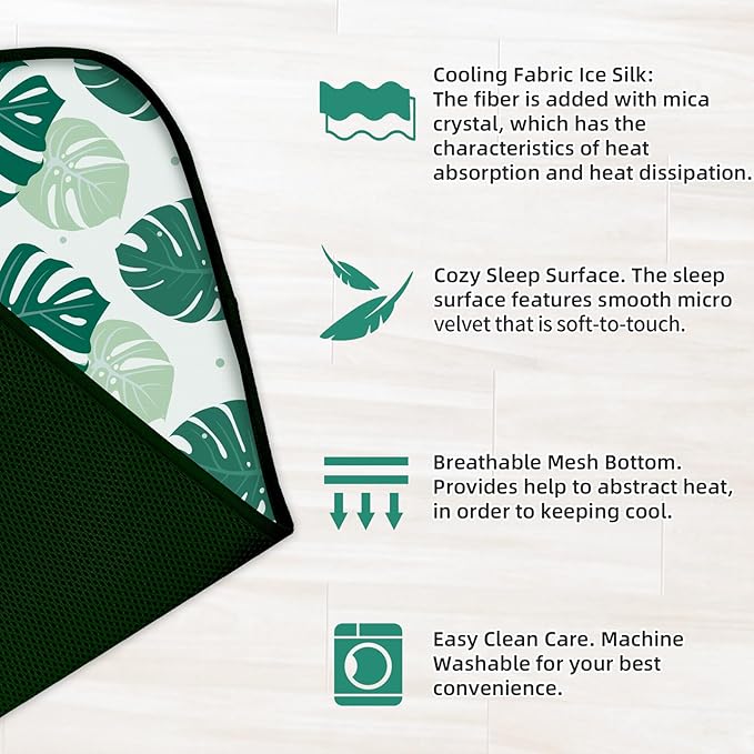 NWK Pack of 4 Pet Cooling Mat - Ice Silk Cooling Mat for Dogs & Cats Portable & Washable Pet Cooling Blanket, Car Seats, Beds for Summer (4pcs, Green Leaf, 27’’ X 20’’ X 0.3)