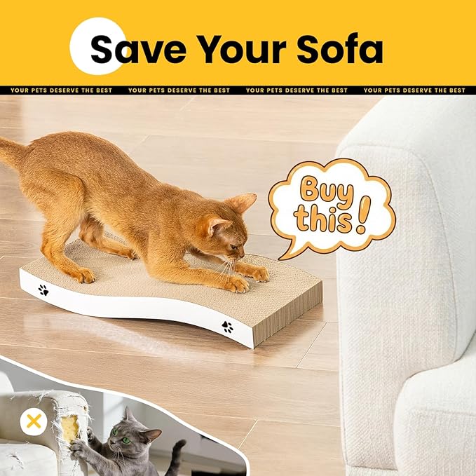 Cat Scratcher, Durable Scratch Pad, Corrugated Cardboard Scratching Board for Indoor Cats, Heavy Duty, Double-Sided Usability, Recyclable, with Catnip, Large, 1 Pack