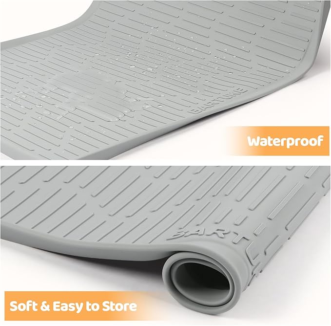 Silicone Cat & Dog Food Mat, 46" x 32" Extra Large Pet Feeding Mat for Cats and Dogs Bowl, Pet Placemat for Food and Water with Raised Edge, Waterproof, Leakproof (Grey)