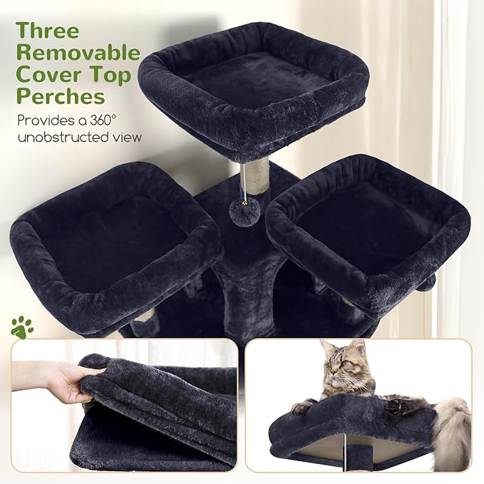Globlazer Cat Trees and Towers for Multiple Adult Cats, 82-inch XXL Tall Cat Tree Tower for Indoor Cats with Scratching Post, 3 Perches, 2 Condos, 2 Hanging Baskets, F82, Dark Grey