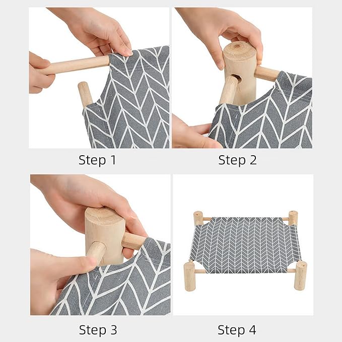 Patas Lague Cat and Dog Hammock Bed for Small Dogs, Brethable Wooden Cat Pet Rabbit Elevated Cooling Outdoor Bed Cots Furniture for All Seasons Monstera Leaf