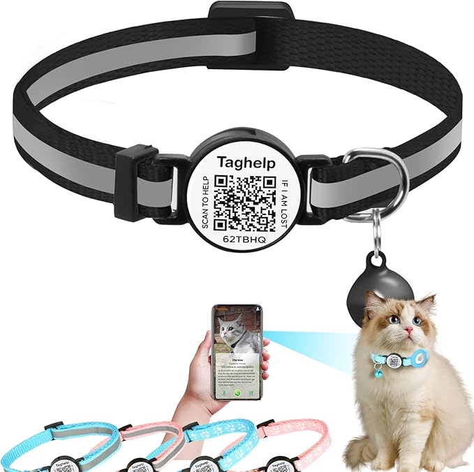 Reflective Kitten Collars with Bell,Cat Collar Breakaway with QR Code Name Tag, Cat ID Tag Personalized, Ultra-Durable, Adjustable, Quick Release, Fits Most Girl Boy Small Large Cats (Black)