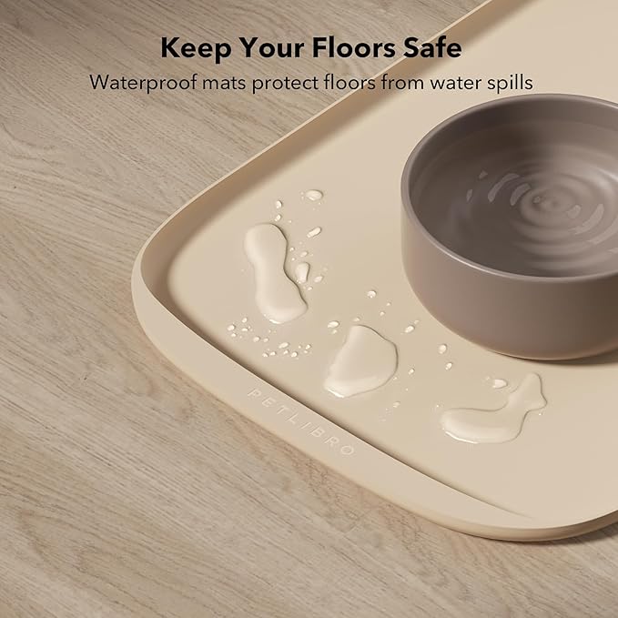 PETLIBRO Dog Food Mat, Safety Silicone Cat Food Mat for Feeder & Fountain, Waterproof Dog Bowl Mat, Raised Edge Spill Protection Floor, Cove Feeding Mat for AF005, AF103 Single Tray, 17.7"x12"