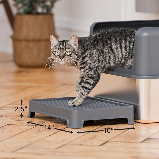 Cat Ramp for Litter Box Elevated Litter Ramp for Cat Litter Boxes, Washable Easy Cleaning Steps with Filter Functions Suitable for Small & Elderly Cats(14"x10"x2.5")