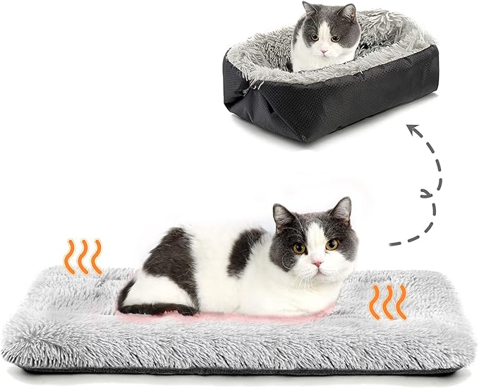 Self Warming Cat Bed, Foldable Self Heated Cat Mat Extra Warm Thermal Heating Pet Pad 24 x 20 inch for Indoor Outdoor Cats, Non-Slip Bottom Washable Non Electric Black
