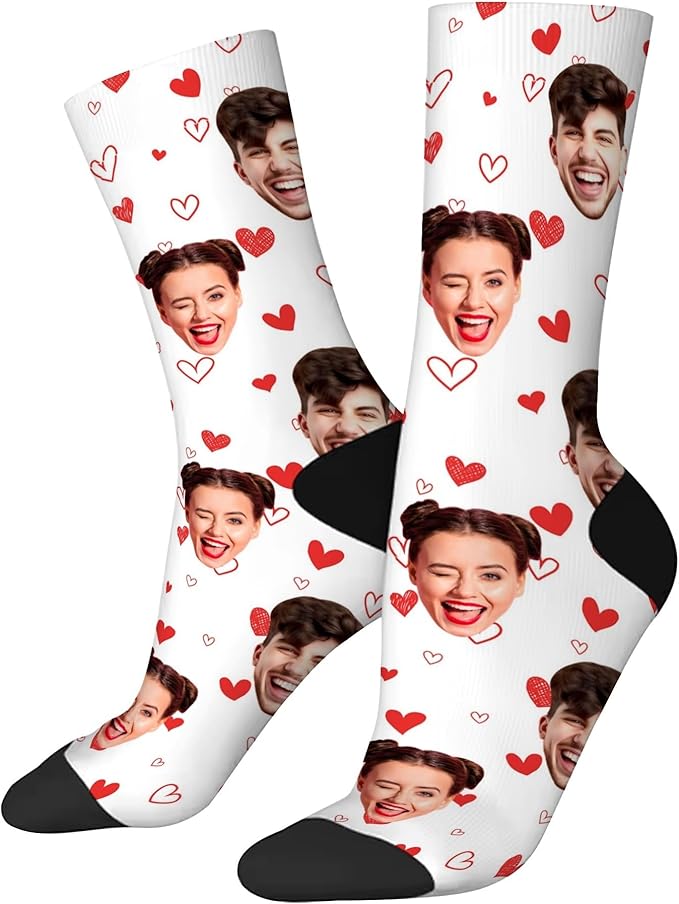 D-Story Custom Face Socks, Personalized Photo Picture on Socks, Unisex Athletic Crew Socks for Men Women