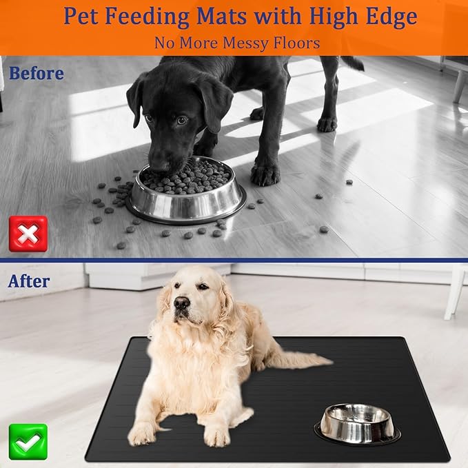 40"x30" XXL Silicone Dog Feeding Mat, 1.5MM Extra Thick Dog Bowl Mat for Food and Water, Large Non-Slip Placemat with High Edges for Dogs Bowls, Easy to Clean, Brown