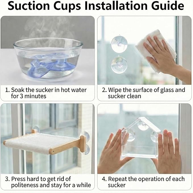 2-in-1 Cat Window Perch & Hummingbird Feeder, Heavy Duty Foldable Cat Hammock with 4 Super Strong Suction Cups, Plush Cats Bed for Bird Watching – Indoor Pet Window Seat & Unique Gift for Cats Lovers