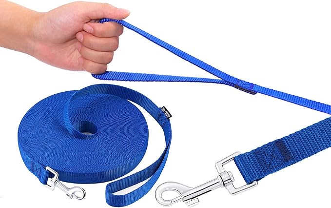 AMAGOOD Dog/Puppy Obedience Recall Training Agility Lead-15 ft 20 ft 30 ft 50 ft Long Leash-for Dog Training,Tie Out,Play,Safety,Camping (15Feet x 1Inch, Blue)