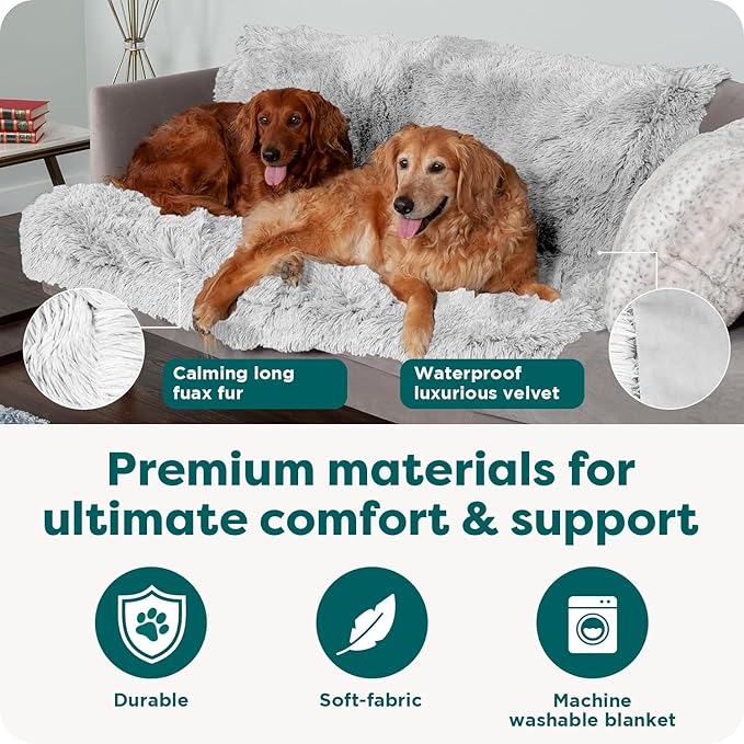 FurHaven Waterproof Throw Blanket for Dogs & Indoor Cats, Reversible Protective Pet Blanket, Large, Long Faux Fur & Velvet, Driftwood
