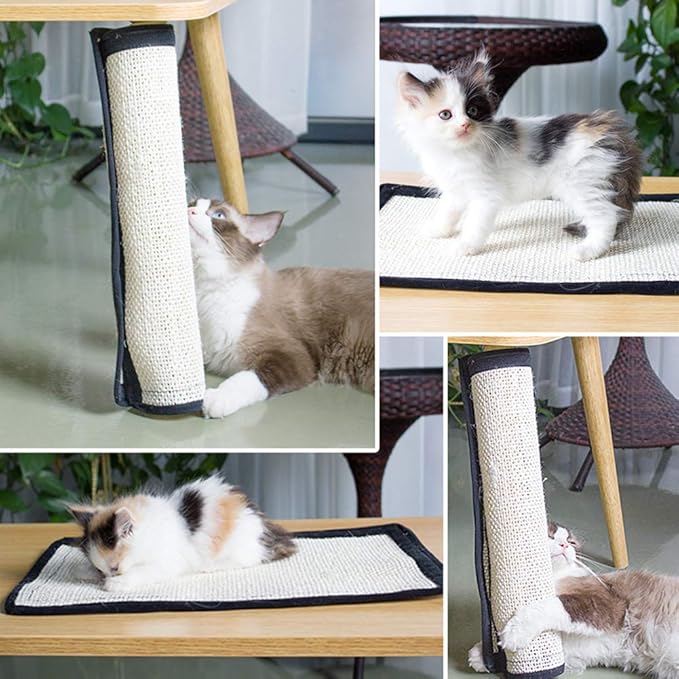 Cat Scratcher Mat with Interactive Mouse Toy, Cat Scratching Post Natural Sisal Table Leg Scratch Wrap Cat Grinding Claws Scratching Post Replacement Flexible Installation