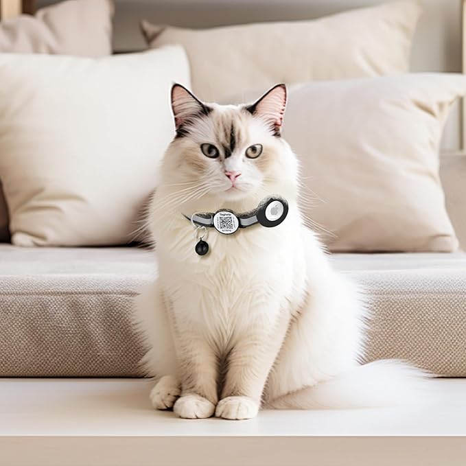 Reflective AirTag Cat Collar, TAGHELP Integrated Air Tag Cat Collar for Apple with AirTag Holder and Bell, Tracker Cat Collars for Girl Boy Cats, Kittens and Puppies (Pink)