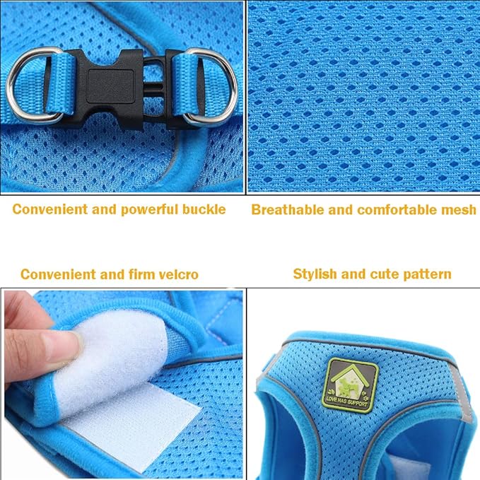 FEimaX Dog & Cat Harness Set, No Pull, Reflective, Adjustable, Soft Mesh, Red, M (Chest 13.7-15.7'')