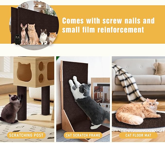 Cat Scratch Mat, 3PCS 39.4"x11.9" DIY Trimmable Self-Adhesive Cats Scratching Mat, Couch Protector from Cats Claw, Cat Scratch Furniture Protector Or Couch Protector (Brown)
