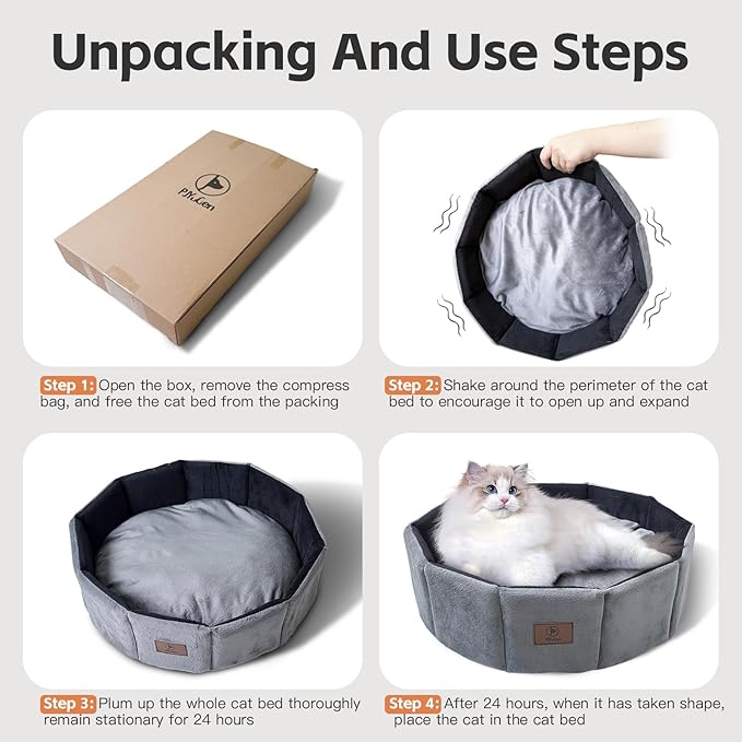 PJYuCien Premium Orthopedic Memory Foam Round Pet Bed for Large Cats, Small Dogs & Puppies - 20" Indoor Donut Cuddler with Non-Slip Bottom, Machine Washable, Supports Pets Up to 18 lbs, Gray